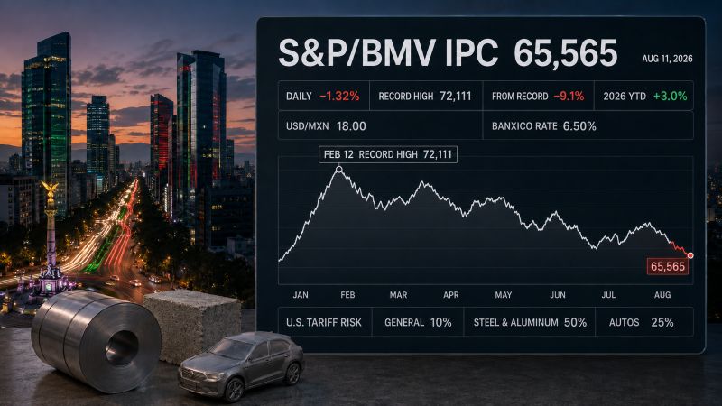 Bolsa mexicana: el IPC, lejos de su récord, entre el arancel de Trump y el recorte de tasas