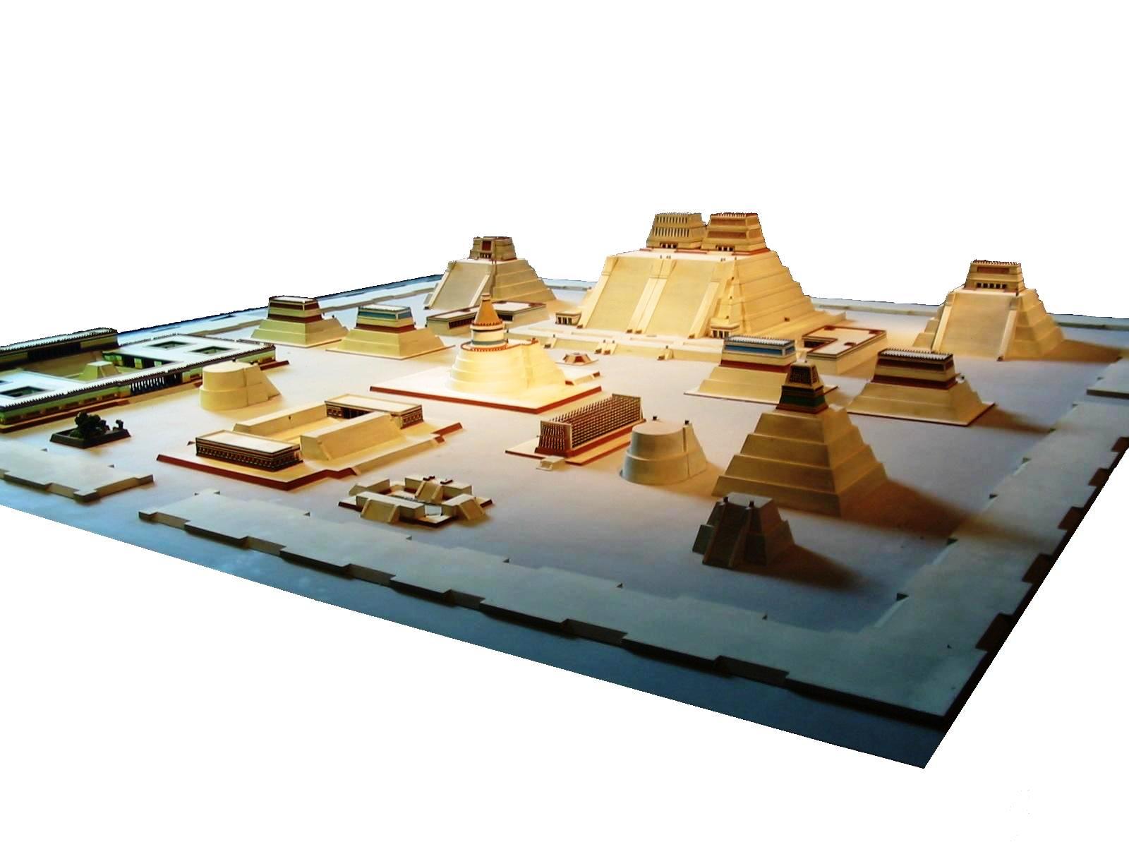 Fotografía de una maqueta del recinto ceremonial de Tenochtitlán